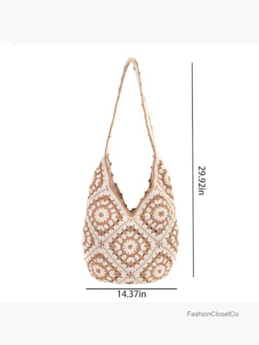Hand-Crocheted Boho Hobo Tote Bag with Floral Decor, Large Capacity